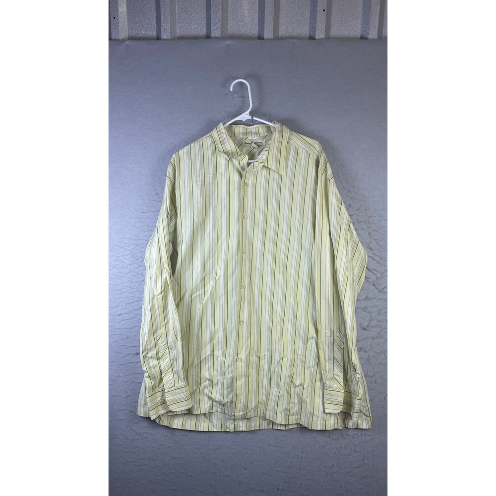 Tommy Bahama Button Up Shirt Mens XL Yellow Excellent Striped Long Sleeve Cotton